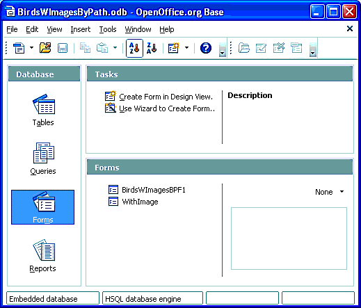 Main Open Office Base project manager window