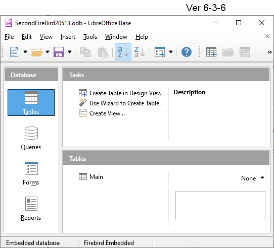 Main Libre Office Base project manager window