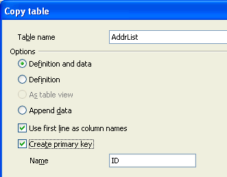 create database dialog