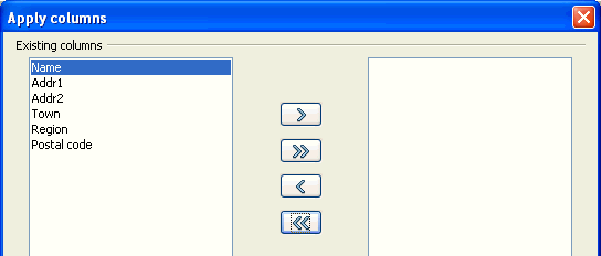 which columns / fields dialog
